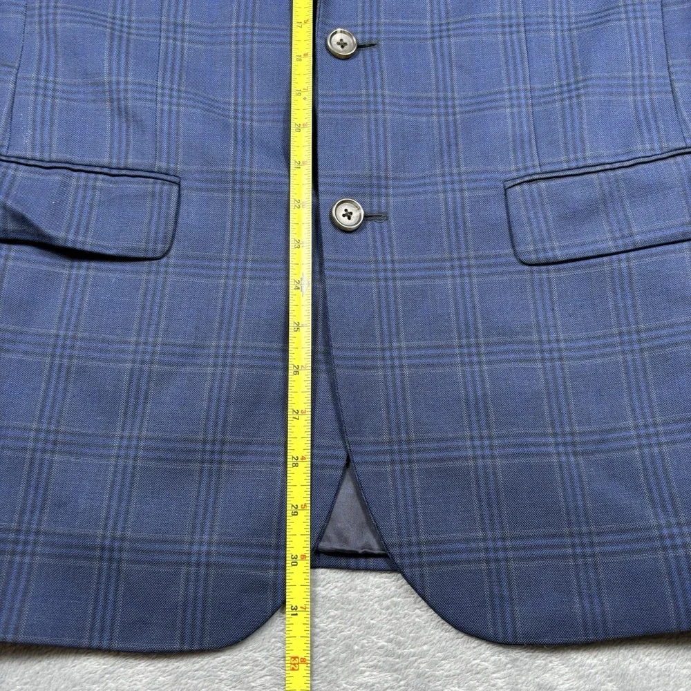 Jos A Bank Reserve 40R Blue Windowpane Silk Wool Sport Coat Blazer Chelsea